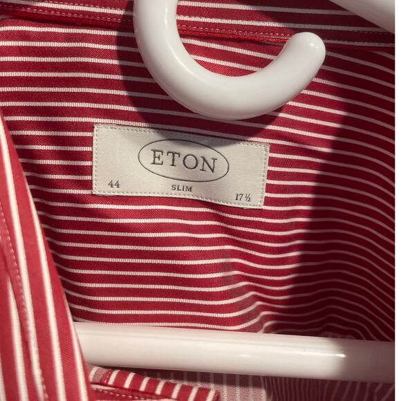 ETON Men's Stripe-Pattern Long-Sleeve Cotton Shirt 7.5/44 Red/White Button Up - Picture 3 of 7